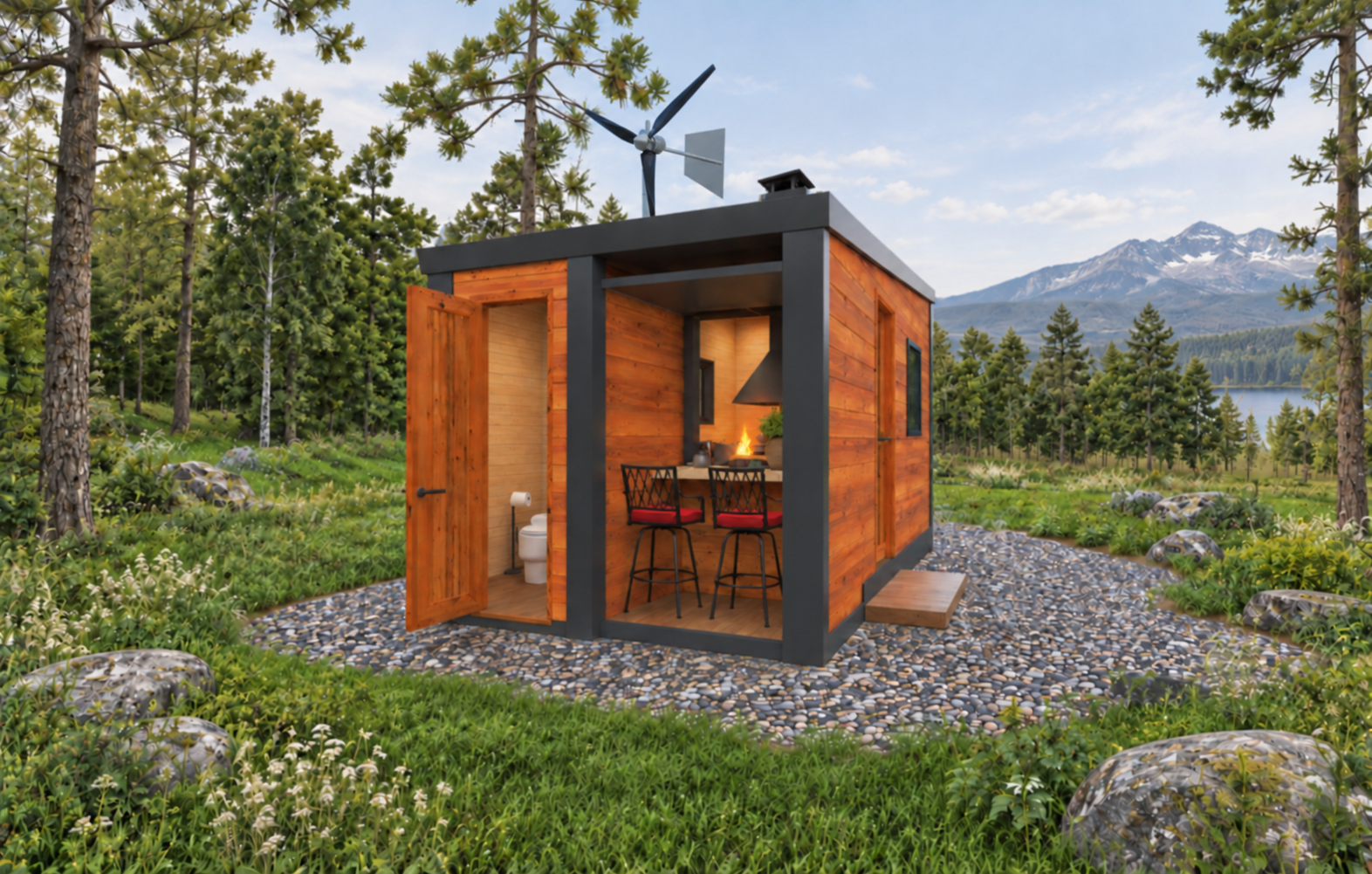Remote wilderness cabin setting